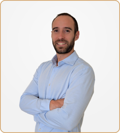 Andres Bio Picture Grey Background and Gold Frame